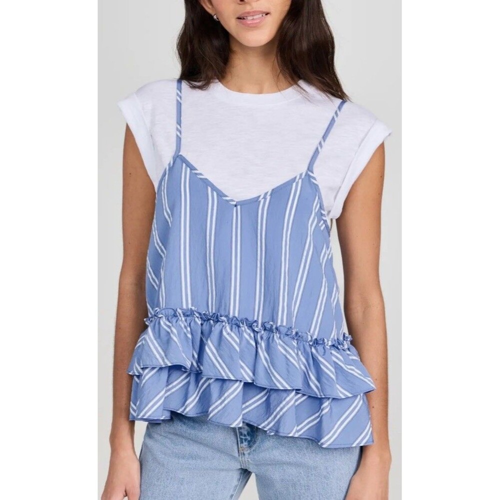 NWT Cinq À Sept Samantha Seersucker Layered Look Top Size S